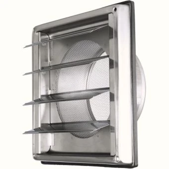Grille Ventilation Inox 100 mm pour Hotte, Extracteur et Sèche-Linge - Filet Anti Insectes - Anti-Retour - Résistance Intempéries - 148x148mm - DN100